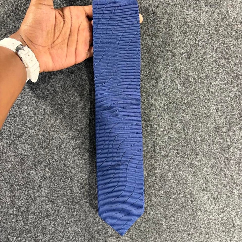 Pavone Blue Patterned Silk Necktie Made in Italy Designer Mens Tie Formal